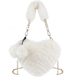 Faux Fur Purse Women's Heart Shaped Evening Handbags Small Cute Phone Crossbody Bag Clutches for Girls White $20.60 Evening Bags