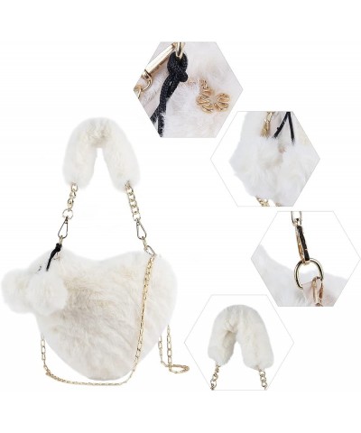 Faux Fur Purse Women's Heart Shaped Evening Handbags Small Cute Phone Crossbody Bag Clutches for Girls White $20.60 Evening Bags