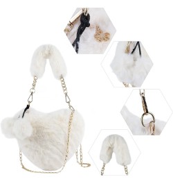 Faux Fur Purse Women's Heart Shaped Evening Handbags Small Cute Phone Crossbody Bag Clutches for Girls White $20.60 Evening Bags