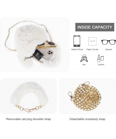 Faux Fur Purse Women's Heart Shaped Evening Handbags Small Cute Phone Crossbody Bag Clutches for Girls White $20.60 Evening Bags