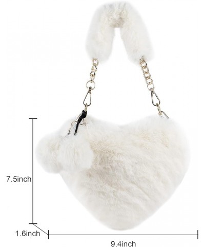 Faux Fur Purse Women's Heart Shaped Evening Handbags Small Cute Phone Crossbody Bag Clutches for Girls White $20.60 Evening Bags