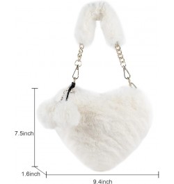 Faux Fur Purse Women's Heart Shaped Evening Handbags Small Cute Phone Crossbody Bag Clutches for Girls White $20.60 Evening Bags