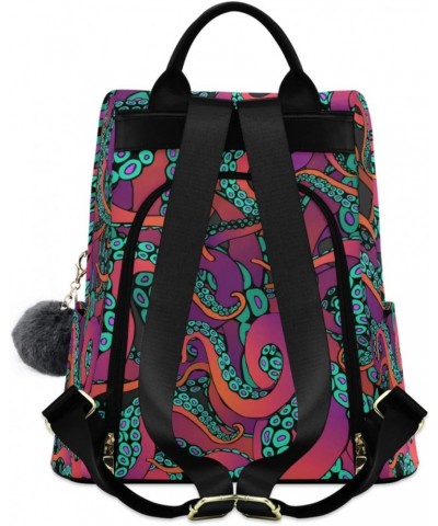 Rainbow Color Cartoon Octopus Animal Backpack Purse for Women Anti Theft Fashion Back Pack Shoulder Bag $20.79 Backpacks