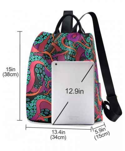 Rainbow Color Cartoon Octopus Animal Backpack Purse for Women Anti Theft Fashion Back Pack Shoulder Bag $20.79 Backpacks