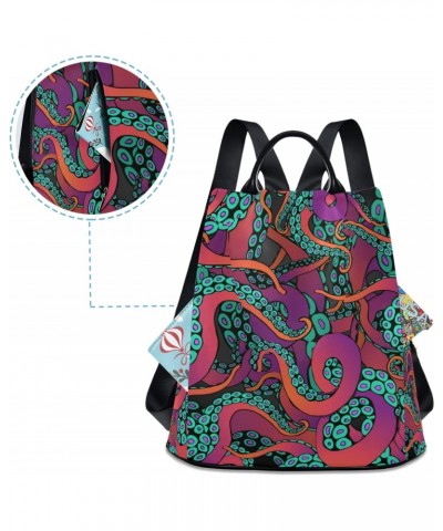 Rainbow Color Cartoon Octopus Animal Backpack Purse for Women Anti Theft Fashion Back Pack Shoulder Bag $20.79 Backpacks