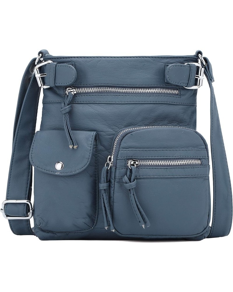 Crossbody Bags for Women Washed Leather Shoulder Bags Multi Pocket Soft Hobo Purses and Medium Handbags 12navy $20.64 Hobo Bags