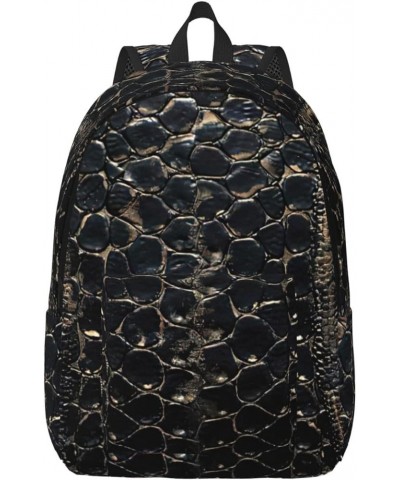 Snake Skin Print Unisex Canvas Bag Canvas Shoulder Pouch Pack Lightweight Backpack For Woman Lady Black Small $20.63 Backpacks