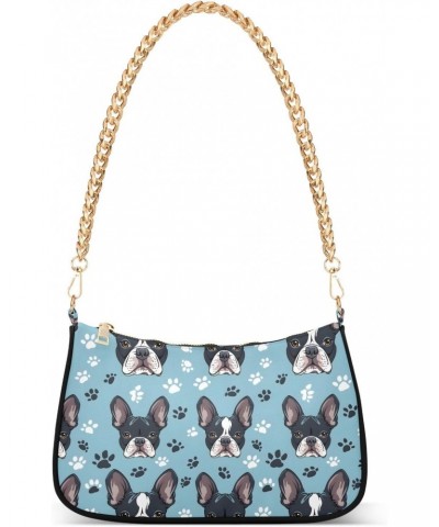 Cartoon Bulldog Print Clutch Shoulder Bag for Women, Hobo Tote Handbag with Gold Chain, Crossbody Bag with Zipper Closure $16...