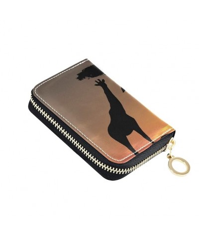 Giraffe Mom And Baby I Love You Mom Credit Card Coin wallet, RFID Blocking Compact Women Leather Card Holder, Key Change Orga...