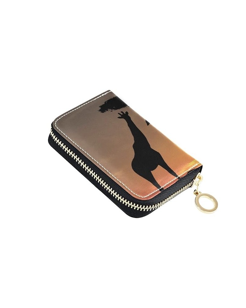 Giraffe Mom And Baby I Love You Mom Credit Card Coin wallet, RFID Blocking Compact Women Leather Card Holder, Key Change Orga...