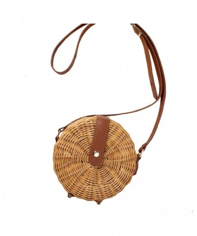 Round Straw Bag Women Summber Beach Purse Handbag Woven Cross Body Bag Satchel Brown $18.03 Satchels