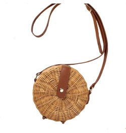 Round Straw Bag Women Summber Beach Purse Handbag Woven Cross Body Bag Satchel Brown $18.03 Satchels