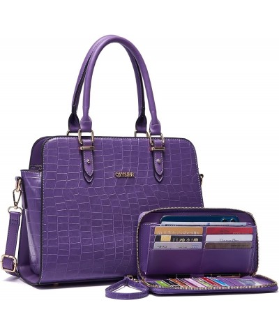 Satchel Purses For Women Top Handle Bag Purse And Wallet Set Work Tote Bags 2pcs A3-2pcs/Setpurple $18.24 Hobo Bags