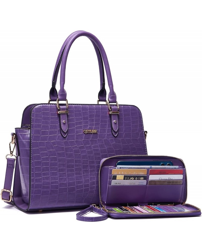 Satchel Purses For Women Top Handle Bag Purse And Wallet Set Work Tote Bags 2pcs A3-2pcs/Setpurple $18.24 Hobo Bags