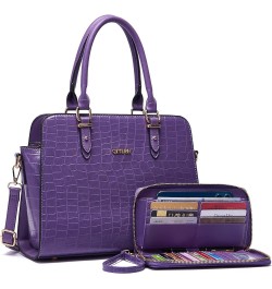 Satchel Purses For Women Top Handle Bag Purse And Wallet Set Work Tote Bags 2pcs A3-2pcs/Setpurple $18.24 Hobo Bags