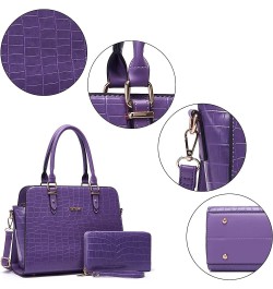 Satchel Purses For Women Top Handle Bag Purse And Wallet Set Work Tote Bags 2pcs A3-2pcs/Setpurple $18.24 Hobo Bags