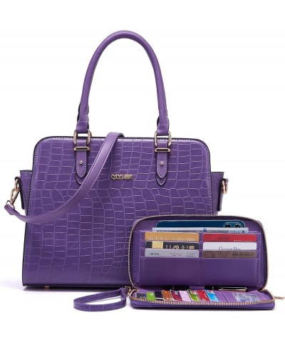 Satchel Purses For Women Top Handle Bag Purse And Wallet Set Work Tote Bags 2pcs A3-2pcs/Setpurple $18.24 Hobo Bags