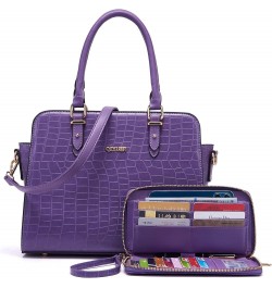 Satchel Purses For Women Top Handle Bag Purse And Wallet Set Work Tote Bags 2pcs A3-2pcs/Setpurple $18.24 Hobo Bags