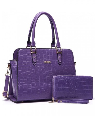 Satchel Purses For Women Top Handle Bag Purse And Wallet Set Work Tote Bags 2pcs A3-2pcs/Setpurple $18.24 Hobo Bags