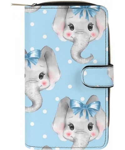 Blue Wallets for Women, Print Cute Elephant Pattern Womens Wallet with Multiple Card Slots and Cellphone Compartment-Birthday...