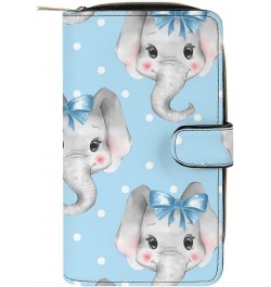 Blue Wallets for Women, Print Cute Elephant Pattern Womens Wallet with Multiple Card Slots and Cellphone Compartment-Birthday...