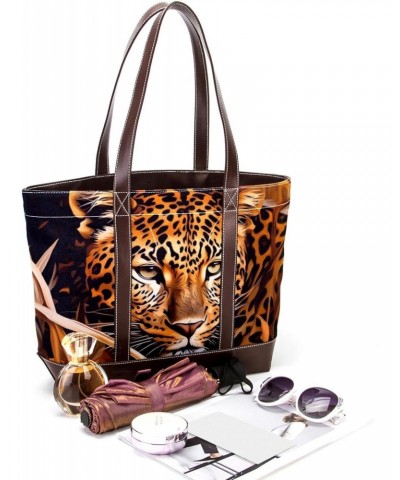 Leopard Canvas Leather Mix Crossbody Bag - Stylish Hand-Held Purse with Adjustable Strap - 13.3x4.7x12.2 in Size $24.95 Cross...