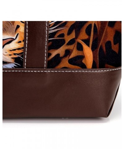 Leopard Canvas Leather Mix Crossbody Bag - Stylish Hand-Held Purse with Adjustable Strap - 13.3x4.7x12.2 in Size $24.95 Cross...