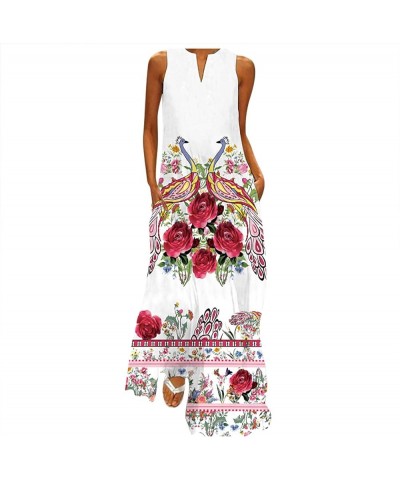 V Neck Baggy Hem Women's Split Kaftan Dress Printed Dress Long Sleeveless Women's Dress High Low Prom Dress B-red $9.43 Clothing