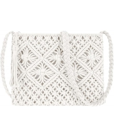 Women Beach Shoulder Bag Woven Crossbody Bag Cotton Crochet Handmade Satchel Handbag Purse Bag for Summer B-white $13.79 Shou...