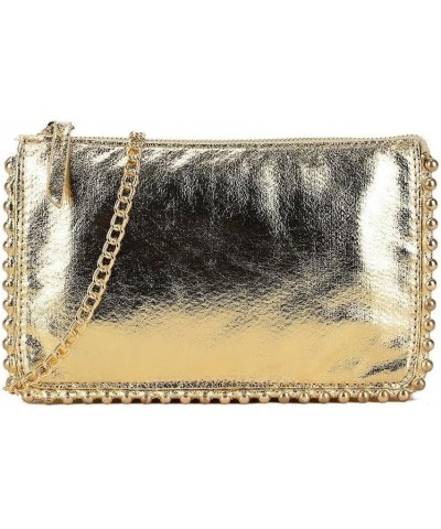 Womens Faux Leather Studs Trim Clutch Bag Gold $16.27 Clutches