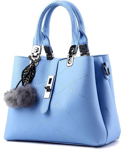 Women's Handbag Purse PU Leather Stitch Messenger Satchel Shoulder Bag Trendy Top Handle Crossbody with Plush Pendant A / Blu...