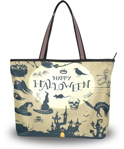 Autumn Tote Purse with Pockets and Compartments,Fall Pumpkin Tote Bag Zippered Skull 2 $15.81 Totes