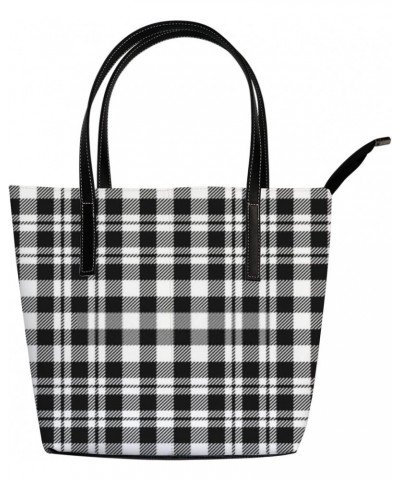 Vintage Classic Abstract Black and White Buffalo Plaid Tote Bag for Women Leather Handbags Women's Crossbody Handbags Work To...