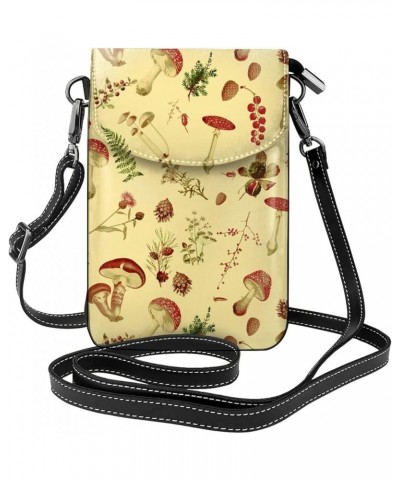 Leather Messenger Flip Phone Bag Wallet, Daily Small Shoulder Mushroom Phone Purse For Women Retro Mushroom $19.19 Shoulder Bags