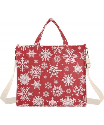 White Snowflakes on Red Background Women's Tote Handbags Top Handle Satchel Shoulder Bag Crossbody Bag S $17.81 Totes