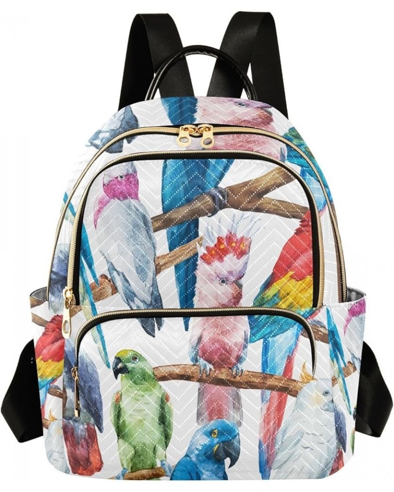 Bird Women Backpack Cockatoo Parrot Watercolor Anti-Theft Travel Backpack with Luggage Belt Lightweight Handbag Lady Purse Ro...