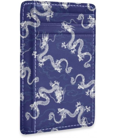 Japanese Style Dragon Slim Minimalist Wallet Small Card Wallets PU Leather Front Pocket Wallets $10.61 Wallets