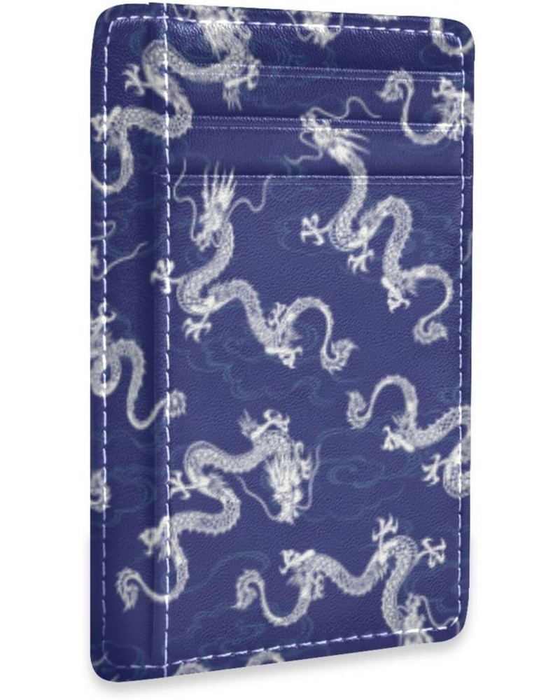 Japanese Style Dragon Slim Minimalist Wallet Small Card Wallets PU Leather Front Pocket Wallets $10.61 Wallets