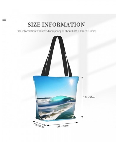 Clear Sky Wave Beach Tote Bag with Zipper for Women Inside Mesh Pocket Heavy Duty Casual Anti-water Cloth Shoulder Handbag Ou...