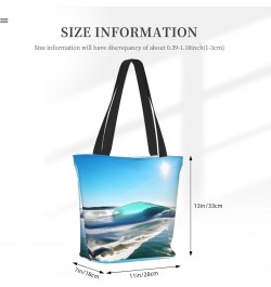 Clear Sky Wave Beach Tote Bag with Zipper for Women Inside Mesh Pocket Heavy Duty Casual Anti-water Cloth Shoulder Handbag Ou...