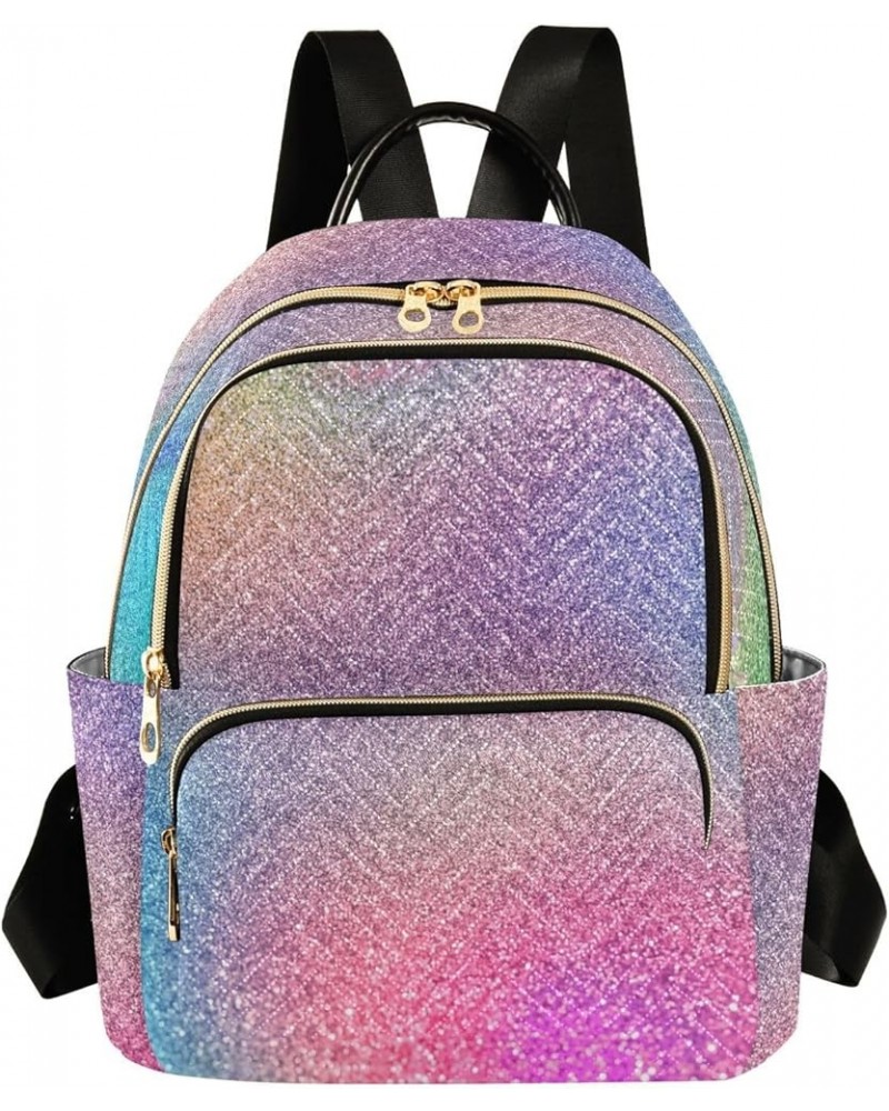 Backpack Purse for Women Colorful Sparkling Theme, Mini Fashion Backpack Shining Rainbow Unique Lightweight Casual Daypack Sh...