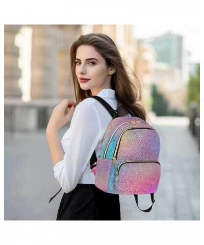 Backpack Purse for Women Colorful Sparkling Theme, Mini Fashion Backpack Shining Rainbow Unique Lightweight Casual Daypack Sh...