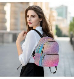 Backpack Purse for Women Colorful Sparkling Theme, Mini Fashion Backpack Shining Rainbow Unique Lightweight Casual Daypack Sh...