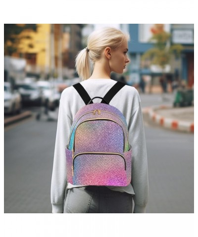 Backpack Purse for Women Colorful Sparkling Theme, Mini Fashion Backpack Shining Rainbow Unique Lightweight Casual Daypack Sh...