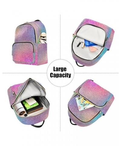 Backpack Purse for Women Colorful Sparkling Theme, Mini Fashion Backpack Shining Rainbow Unique Lightweight Casual Daypack Sh...