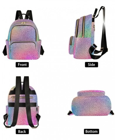 Backpack Purse for Women Colorful Sparkling Theme, Mini Fashion Backpack Shining Rainbow Unique Lightweight Casual Daypack Sh...