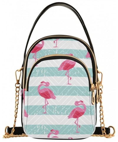 Pink Flamingo Blue Stripes Small Crossbody Bag Quilted Handbags for Women Chain Shoulder Bag $15.07 Shoulder Bags