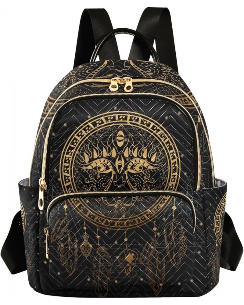 Small Backpack for Women Travel Bag Gold Ethnic Sun Dreamcatcher Daypack Purse Fashion Shoulder Bag Rucksack Medium B924 $13....