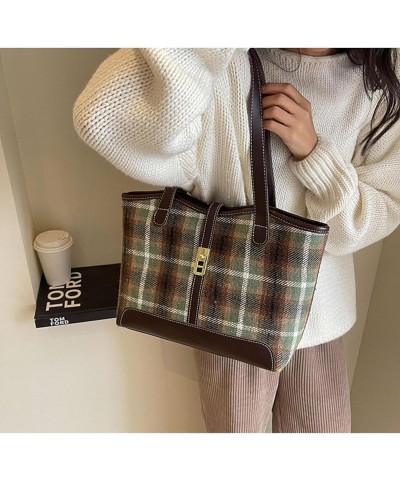 Fashionable Commuting Bag Woolen Large-Capacity Bag Women's Bag Autumn And Winter Shoulder Bag Fashionable Tote Bag Green Pla...