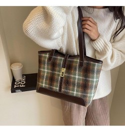 Fashionable Commuting Bag Woolen Large-Capacity Bag Women's Bag Autumn And Winter Shoulder Bag Fashionable Tote Bag Green Pla...